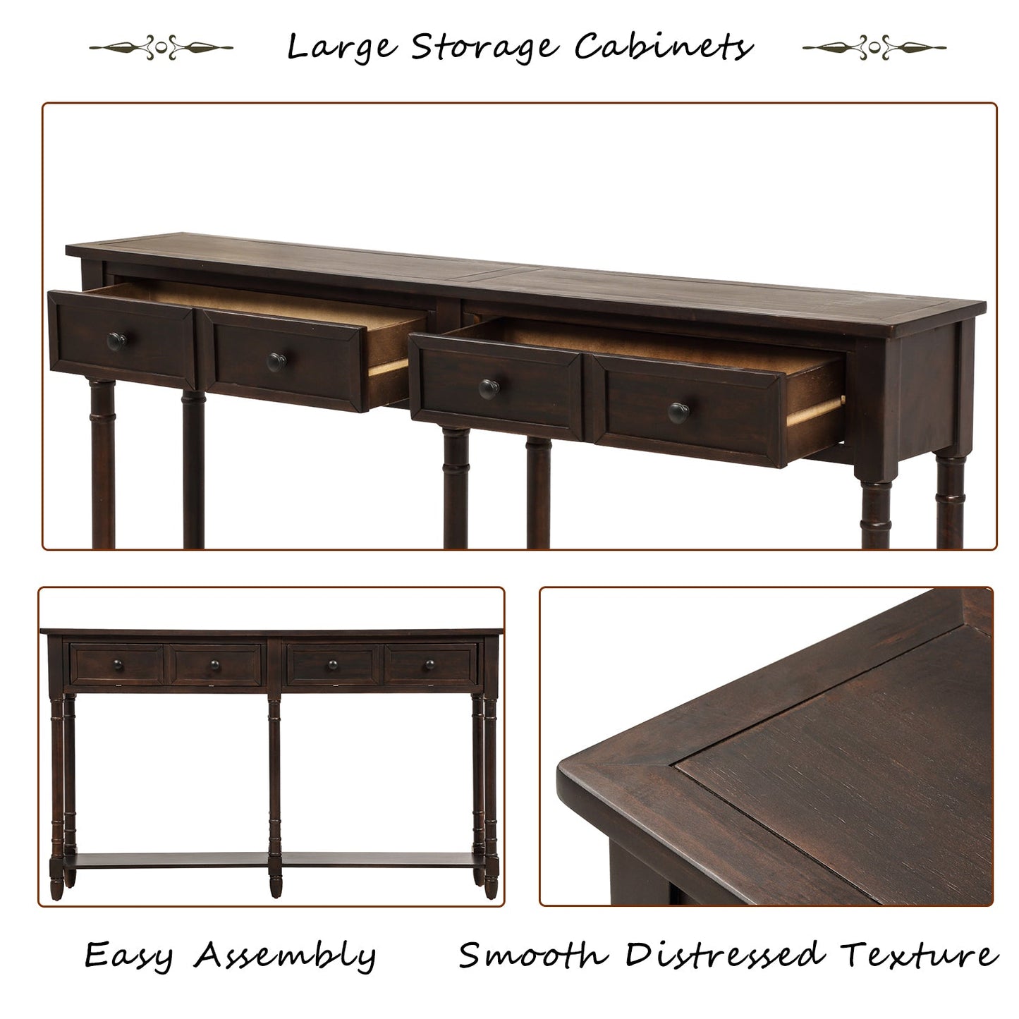 TREXM Console Table Sofa Table Easy Assembly with Two Storage Drawers and Bottom Shelf for Living Room Entryway (Espresso)