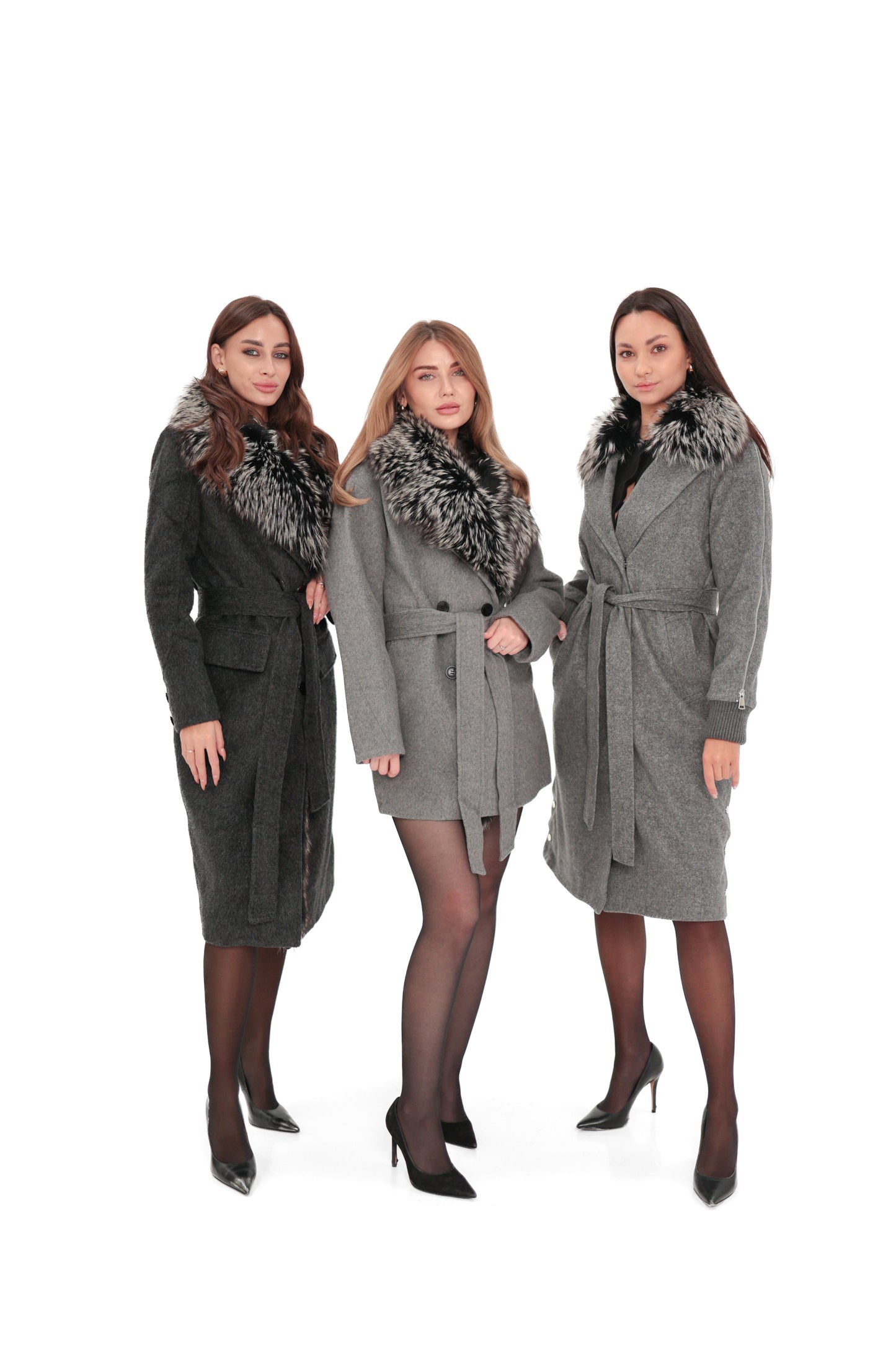 Genuine Silver Fox Cashmere Blend Coat