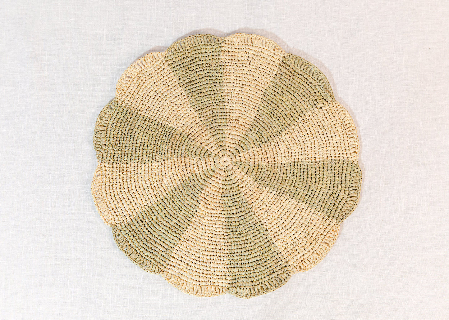 Pinwheel Olive Placemat, raffia tabletop