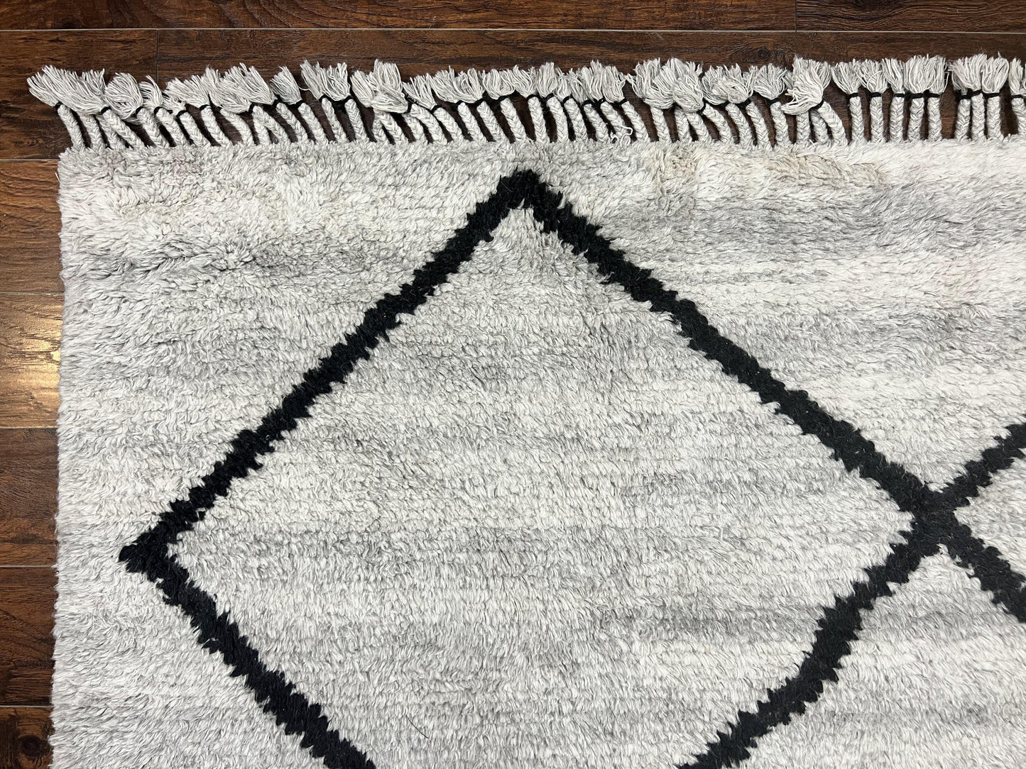 Modern Shag Rug 8x10, Gray and Black, Wool and Cotton, Lulu and Georgia, Handmade Indian Shag Rug