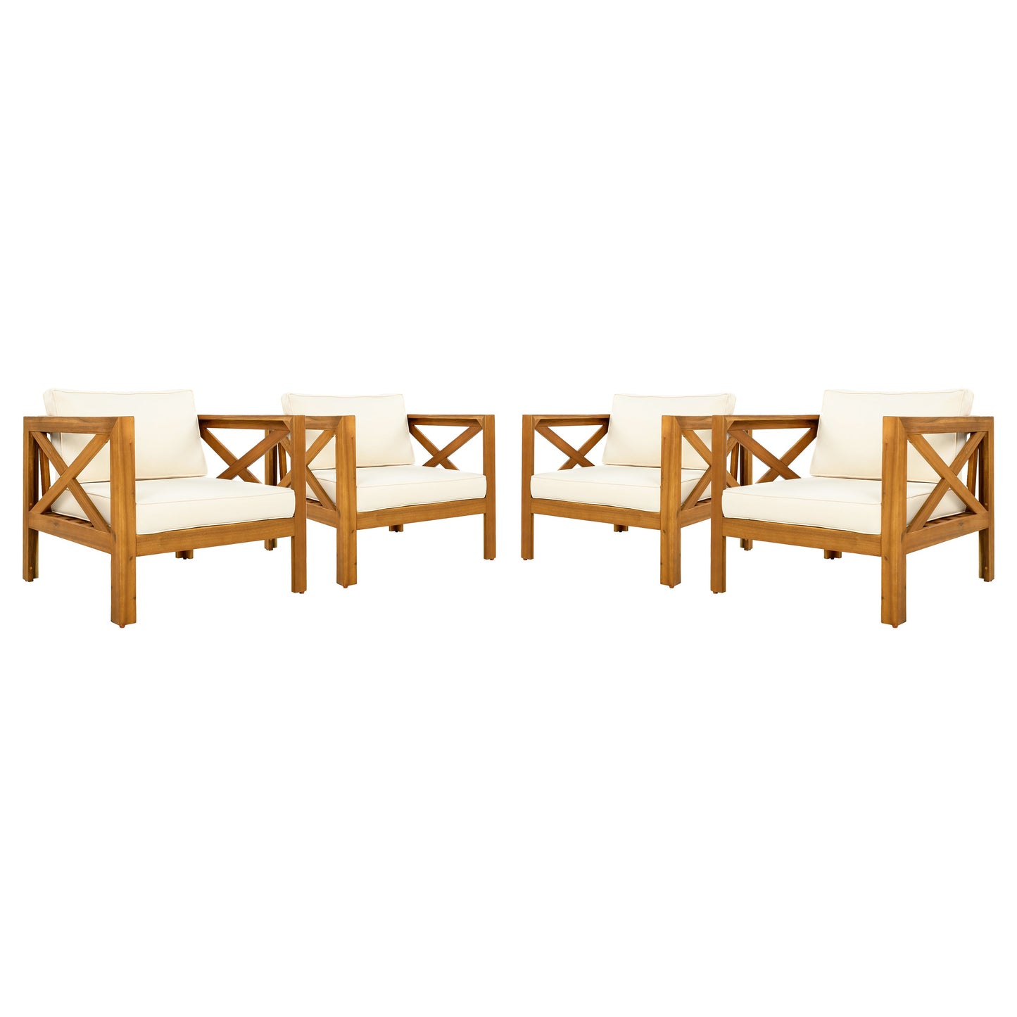 Patio Conversation Set Modern Acacia Wood Teak Finish 2 Armchairs and Table
