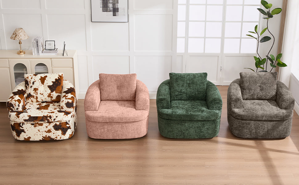 Swivel Accent Chair 360 Degree Faux Fur Beige Dual-Layer Cushion 36.6x36.5 In