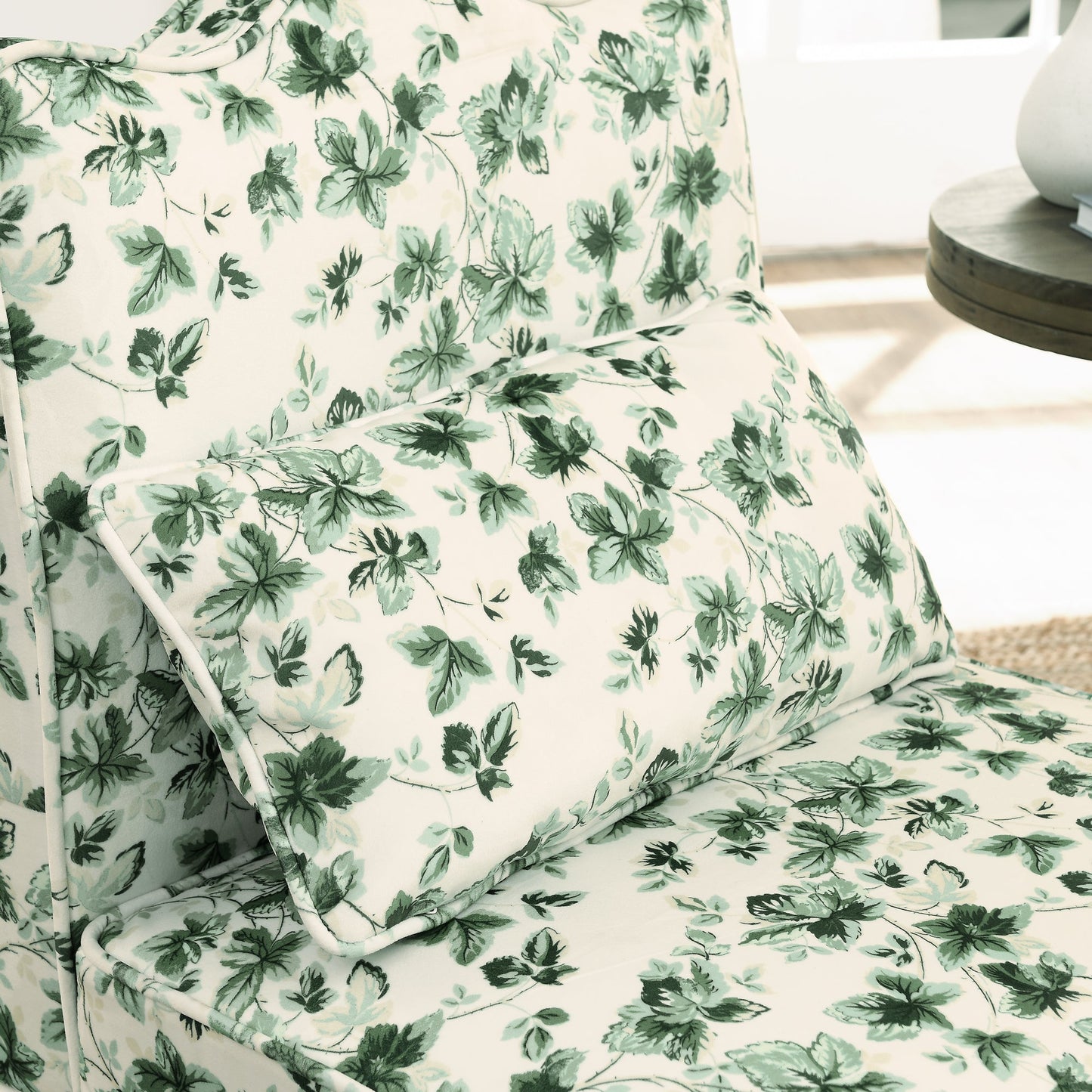 Dining Chair Flannelette Floral Green Armless Wood Frame 25x26x35 In