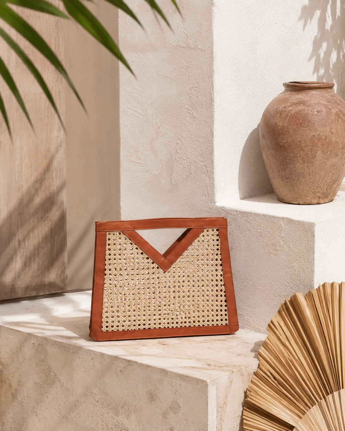 Raja Leather and Cane Handbag