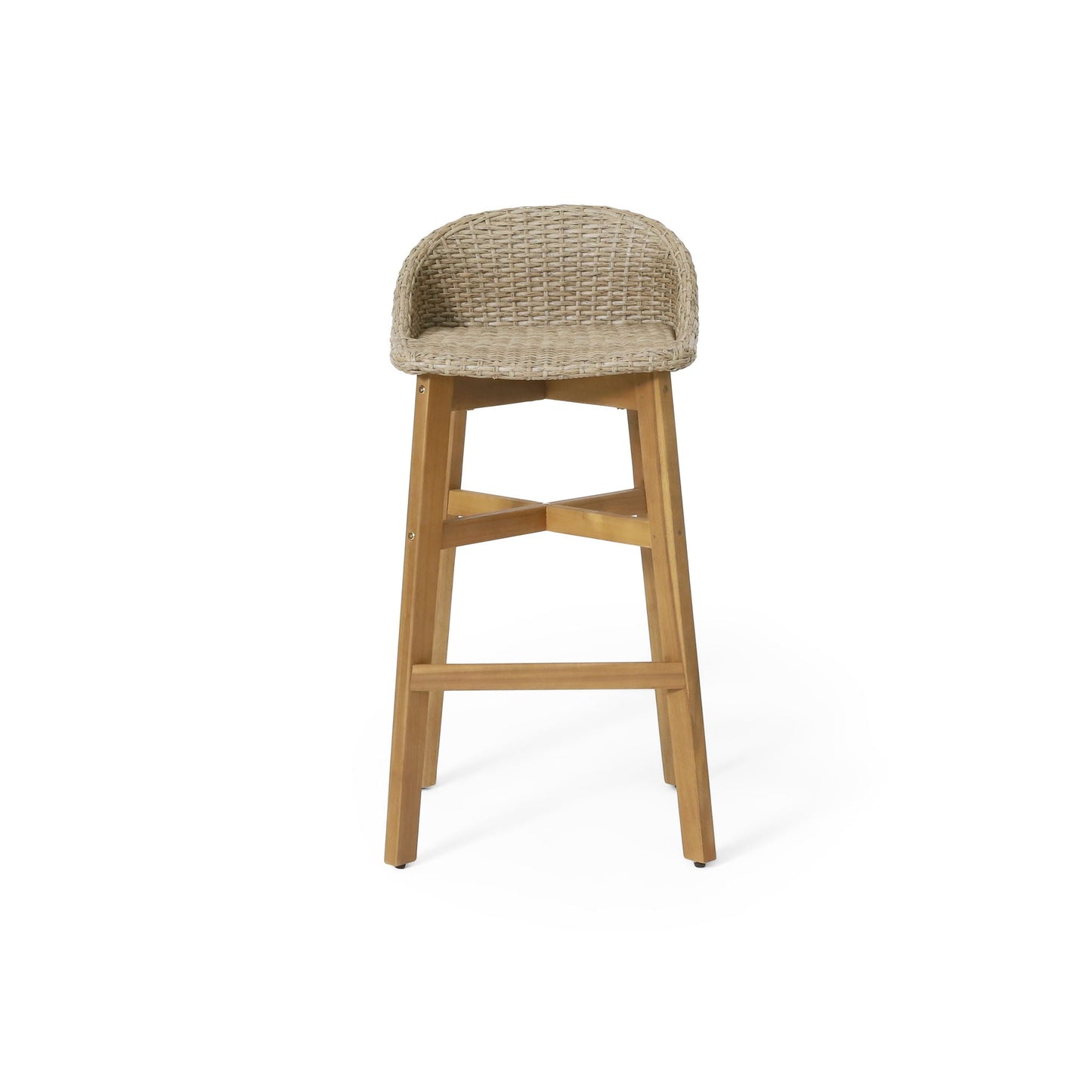 Beeson - Outdoor Wicker And Acacia Wood Barstools Set, Water Resistant - Brown