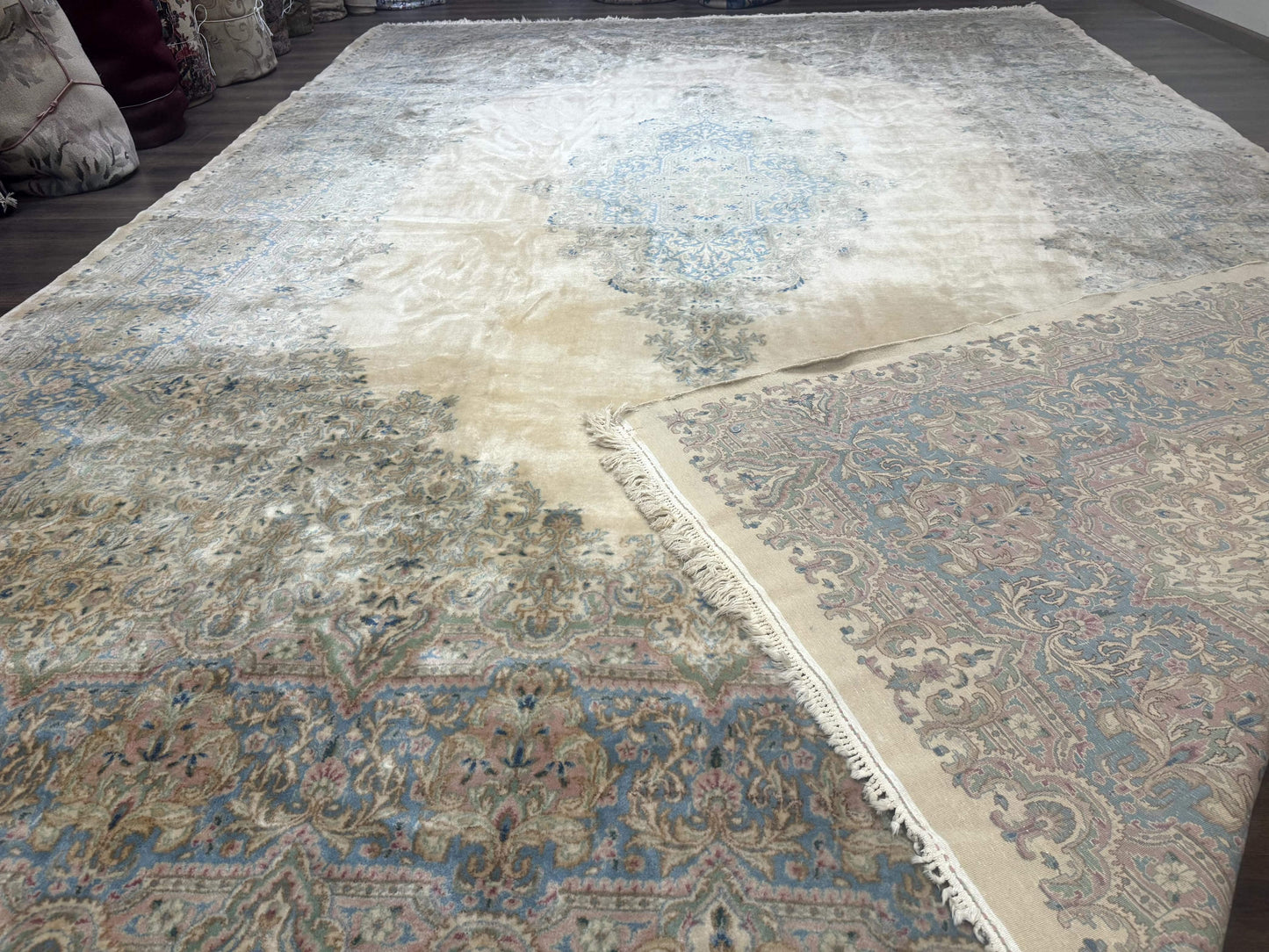 Palace Size Persian Kerman Rug 12x18, Floral Semi Open Field, Signed, Fine 240 KPSI