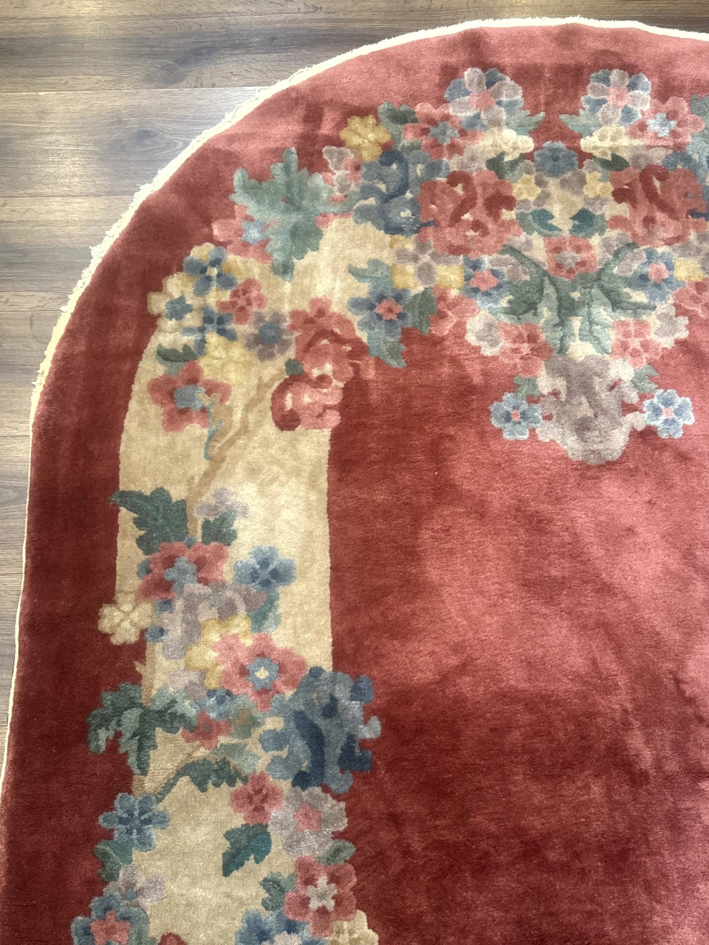 Oval Chinese Peking Rug 5x8, Pink, Floral, Vintage Chinese Wool Carpet