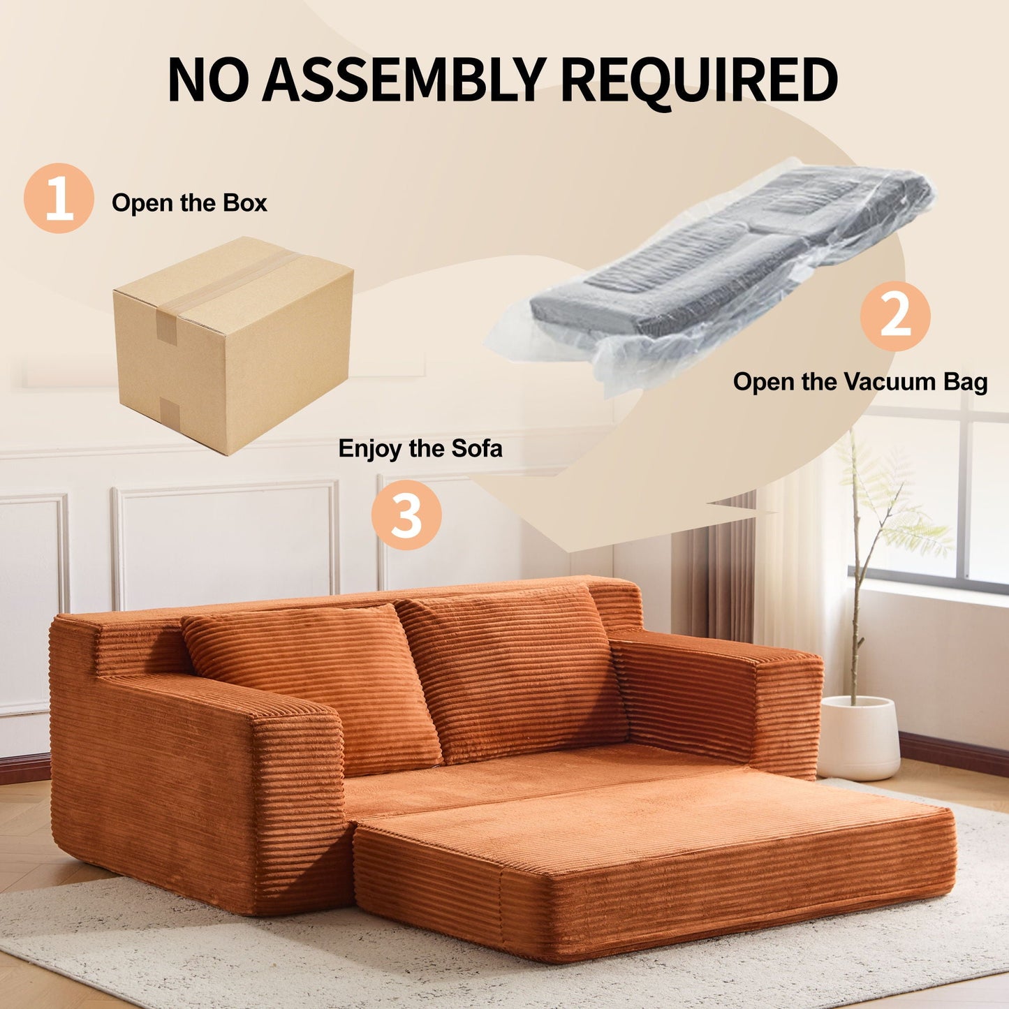 Comfortable Deep Seat Loveseat Sofa Bed, Reversible Cushion With Pillows