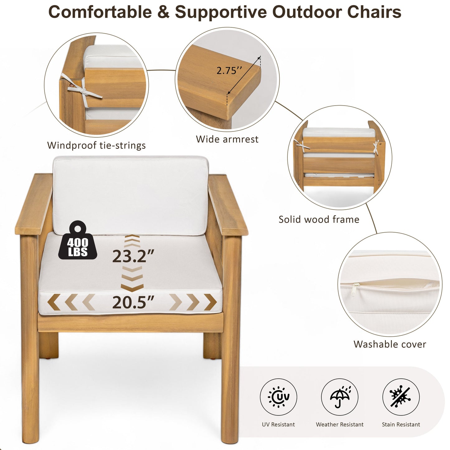 Patio Set Rectangle Light Teak with Removable Cushions for 6 72.8 Inch Table