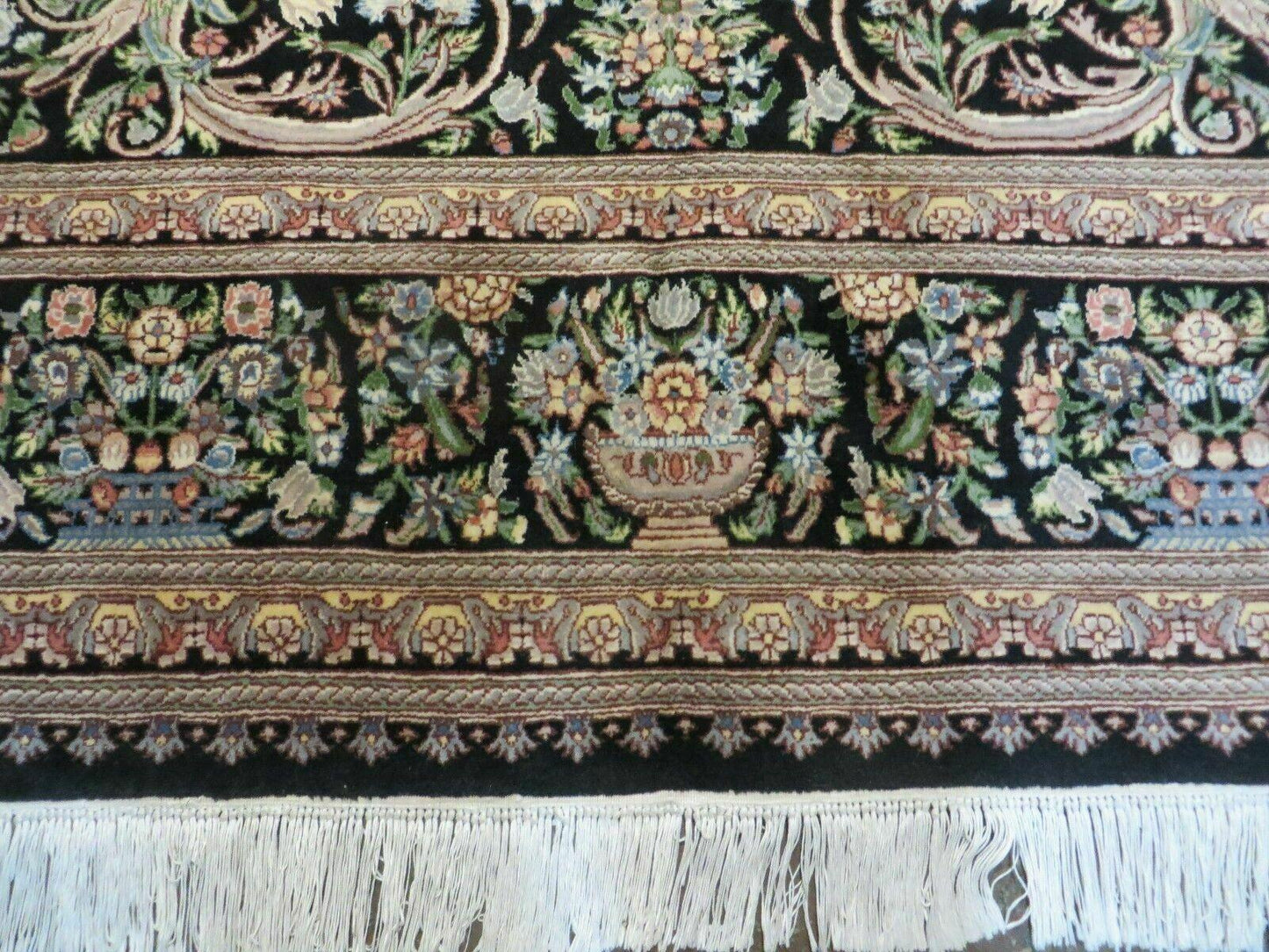 8' X 10' Vintage Handmade Pakistani Floral Wool Rug Black Nice