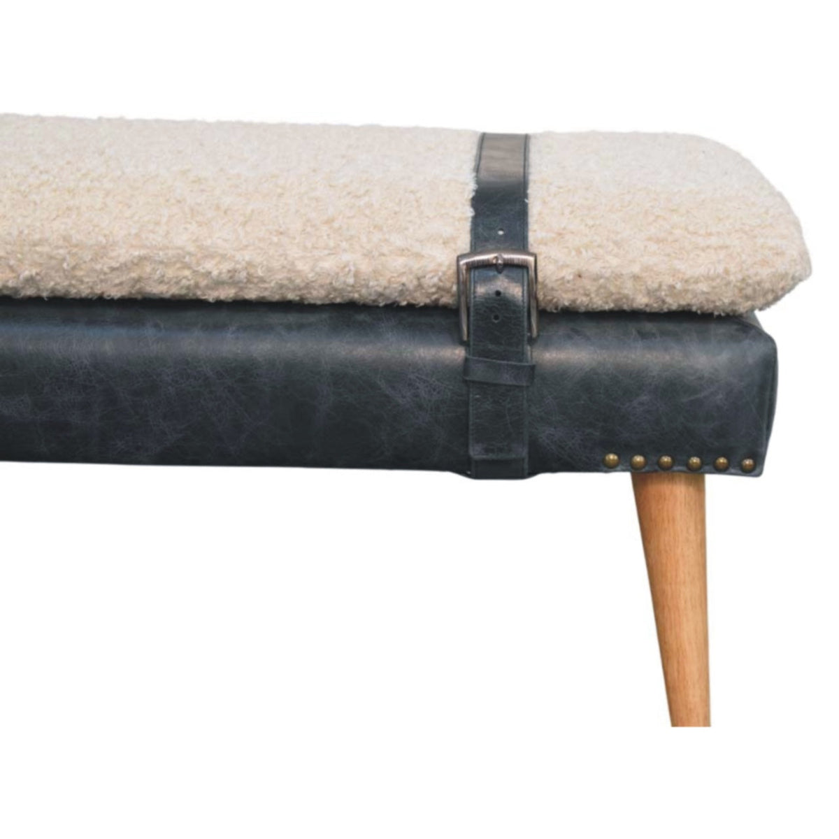 The Calder Bouclé & Buffalo Leather Bench — Oak