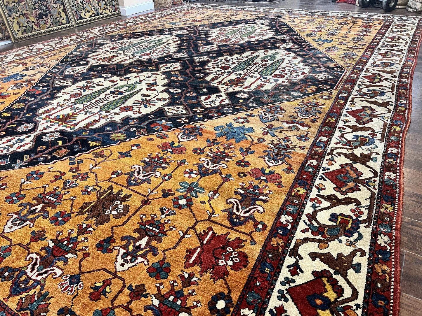 Antique Persian Bakhtiari Rug 14x19 – Rare Palace Size Carpet