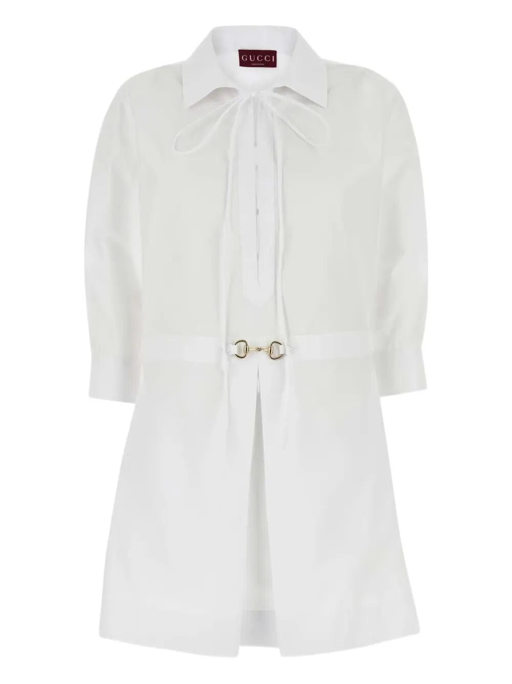 Gucci White Cotton Poplin Dress with Horsebit Detail