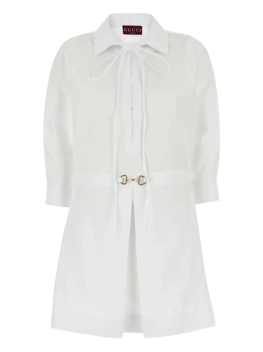 Gucci White Cotton Poplin Dress with Horsebit Detail