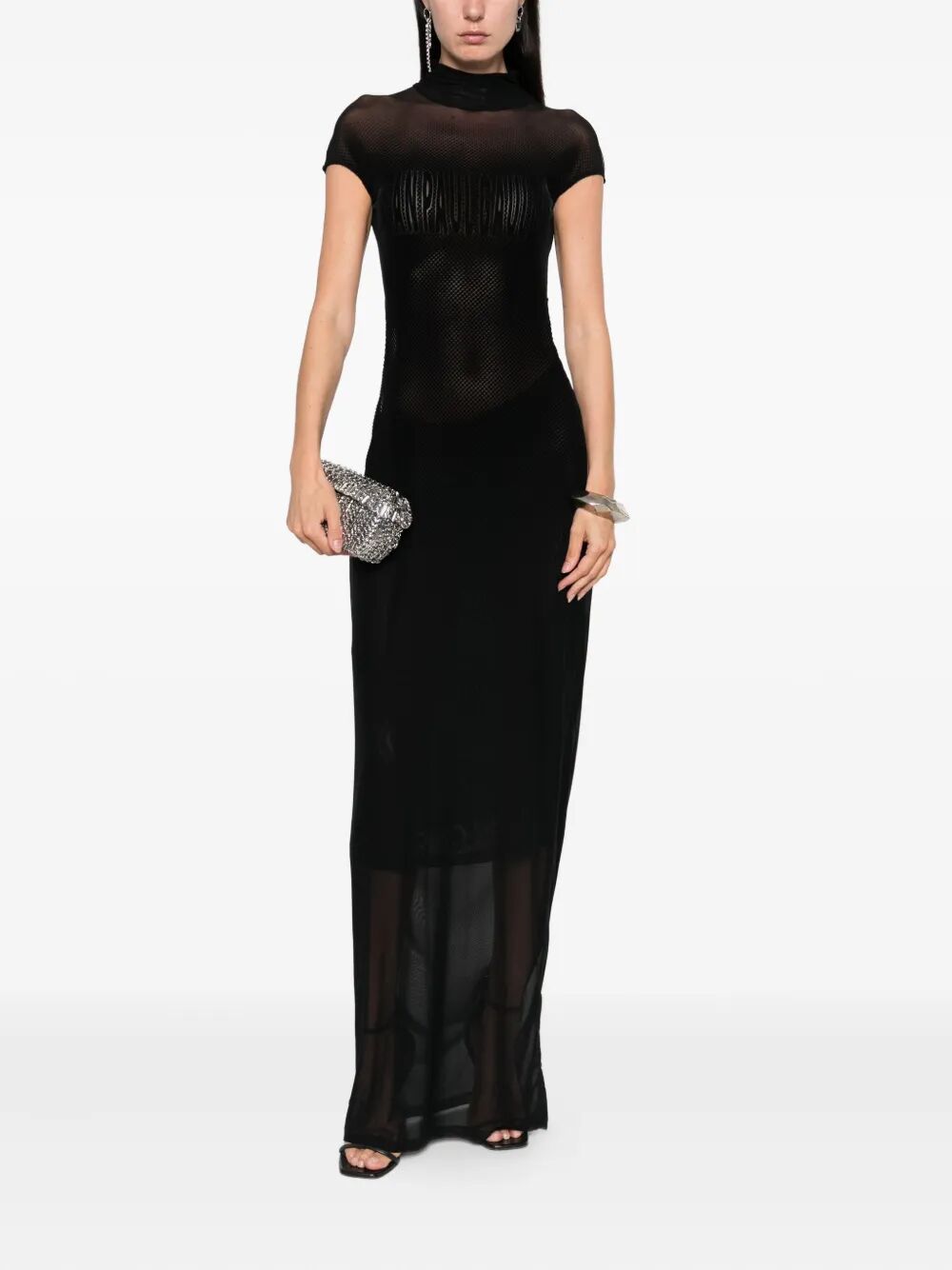 Jean Paul Gaultier Women Mesh Sleeveless Long Dress With Velvet Flock "Jean Paul Gaultier"
