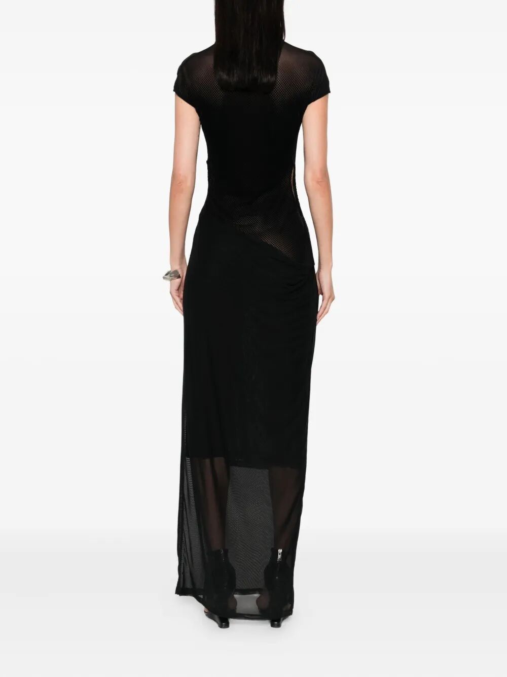 Jean Paul Gaultier Women Mesh Sleeveless Long Dress With Velvet Flock "Jean Paul Gaultier"