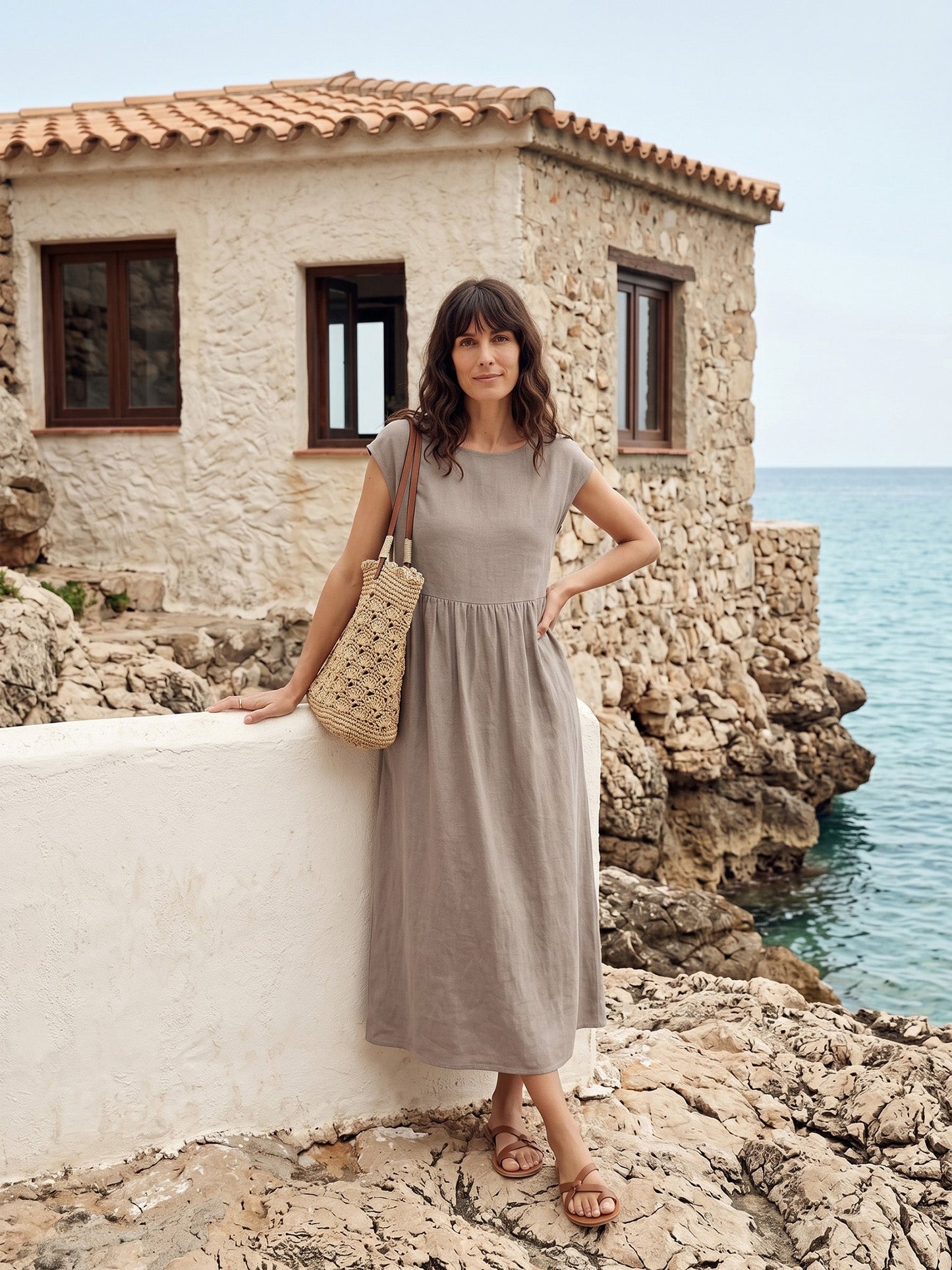 100% Linen Cap Sleeve Washed Maxi Dress JOAN