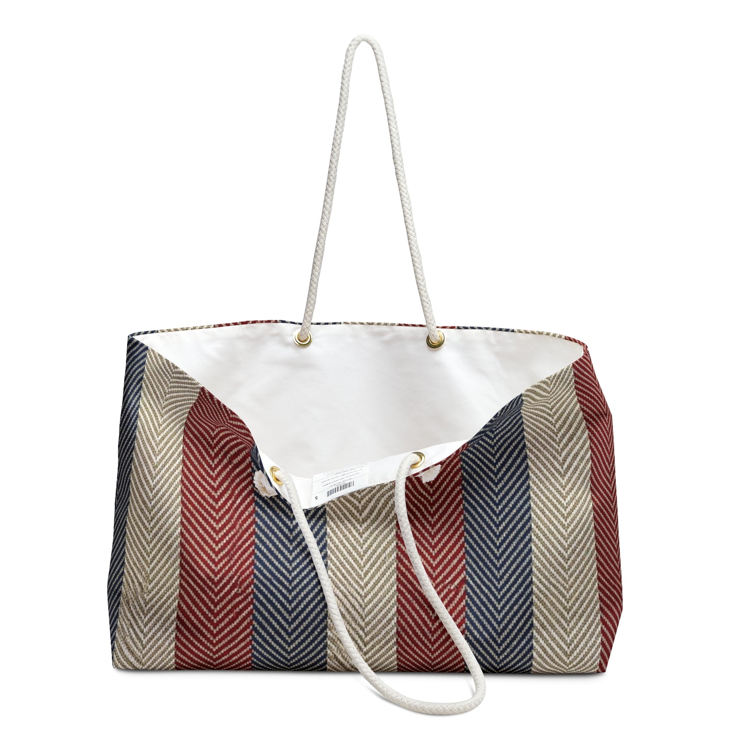 Americana Cabana Stripe Weekender Tote — A spacious coastal carryall inspired by beach weekends, boat days, and classic Americana summer style.