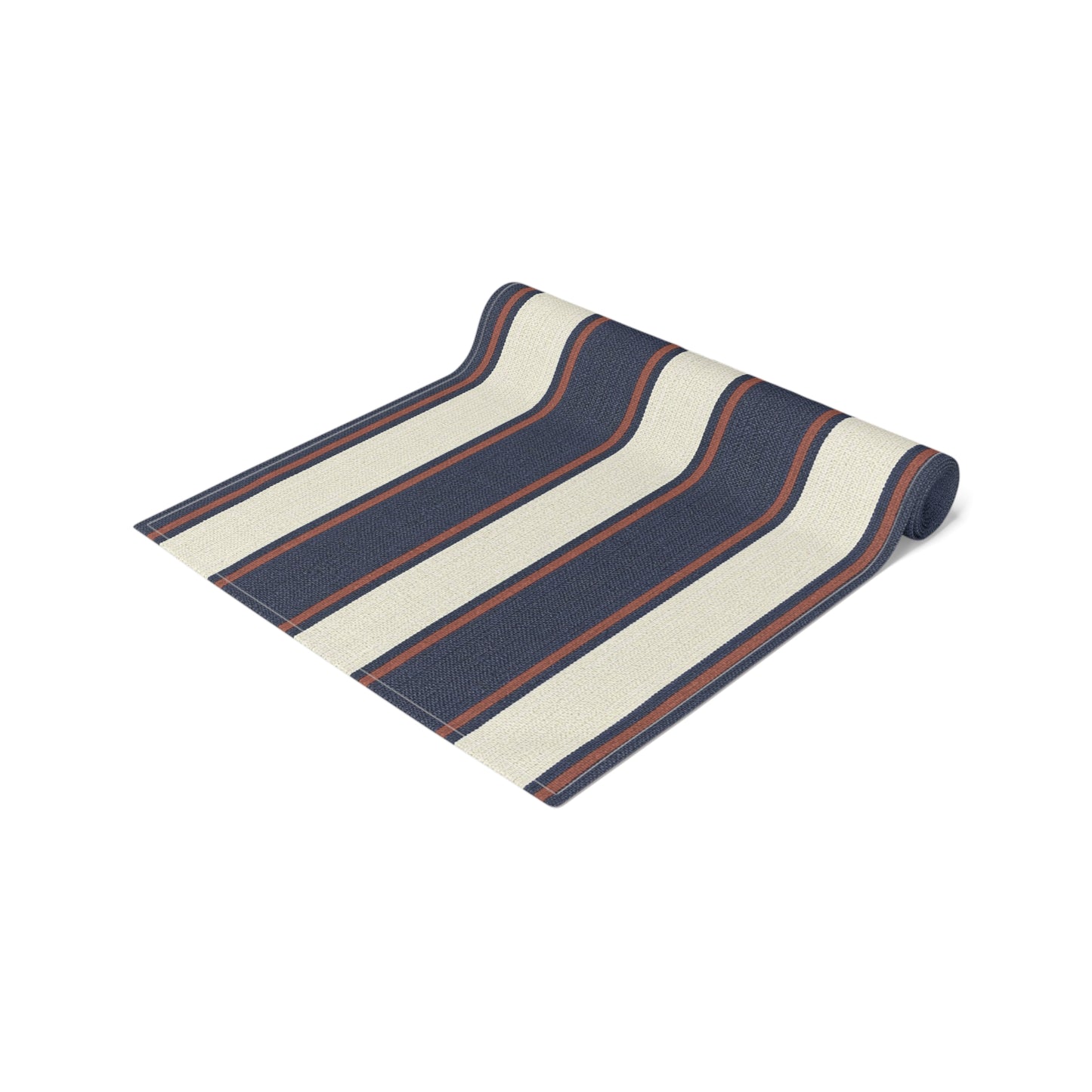 Coastal Regatta Cabana Stripe Table Runner - Classic cabana stripes in heritage red, ivory, and navy bring a polished coastal touch to everyday dining, summer gatherings, and elegant seaside entertaining.