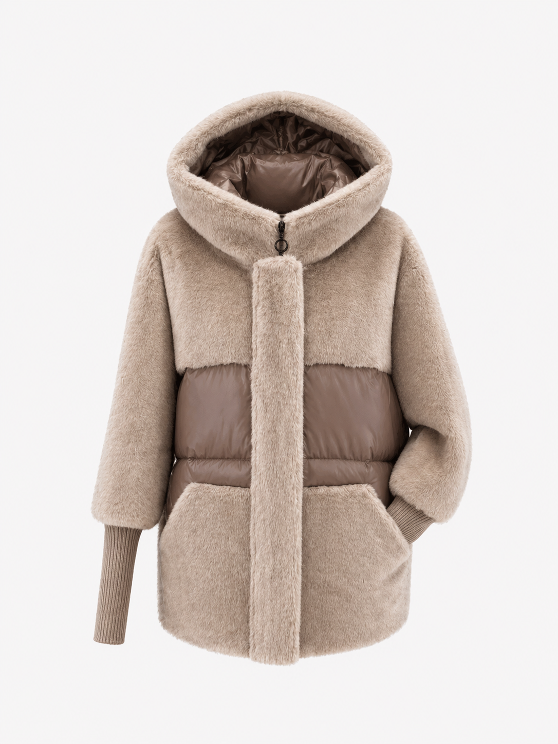 Claire Eco-Fur Bio-Down Fill Jacket in Taupe Grey