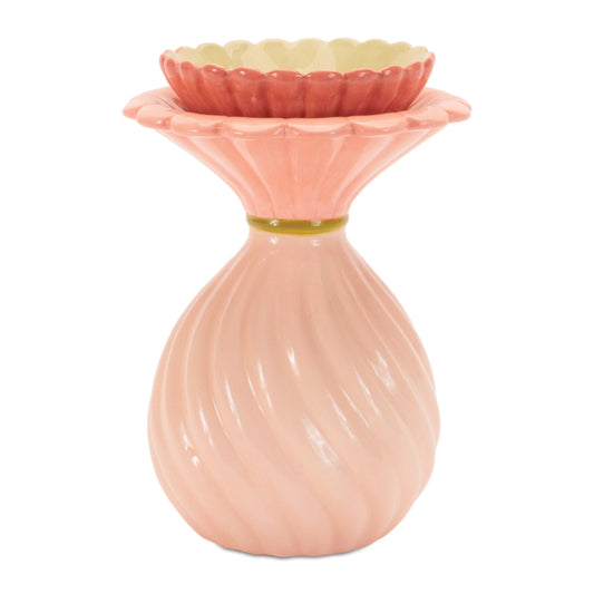 Floral Swirl Dolomite Candle Holder Vase (Set of 2)