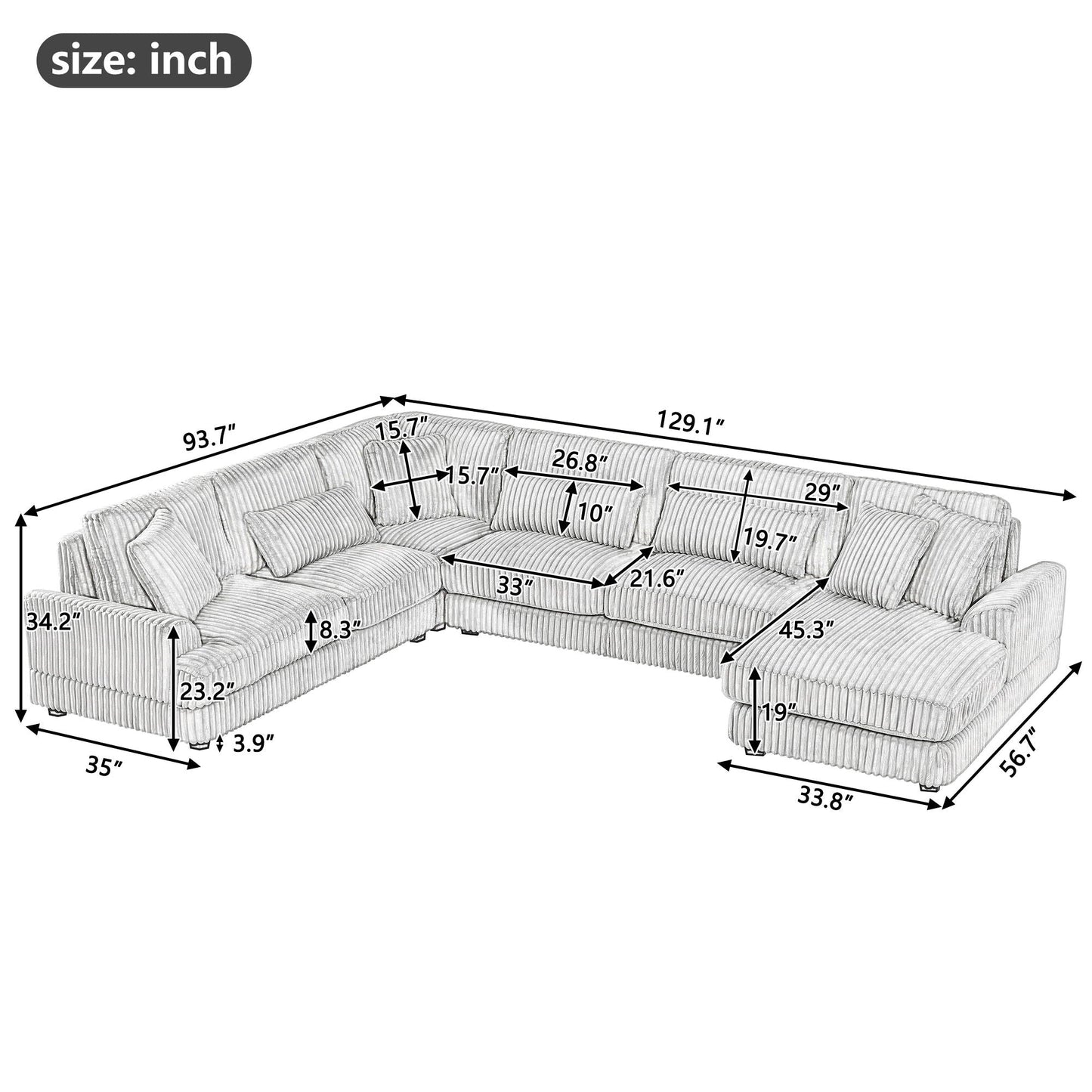 Oversized Sectional Sofa U - Shaped Sofa Couch Modern Sofa Upholstered In Soft With A Chaise Lounge For Living Room