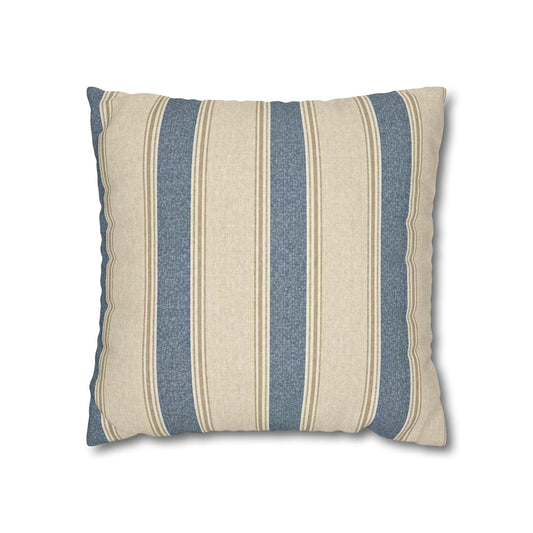 Blue Cream Striped Square Pillowcase | Poly Canvas Throw Pillow Cover 18x18
