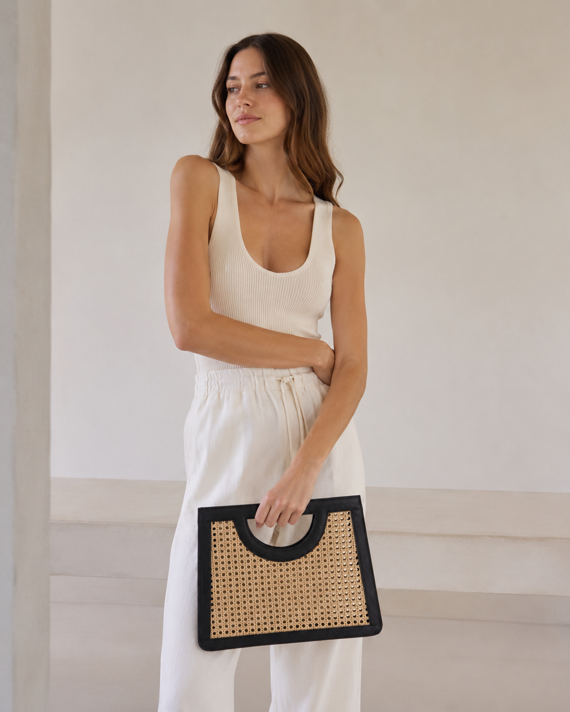 Cora Leather and Rattan Handbag