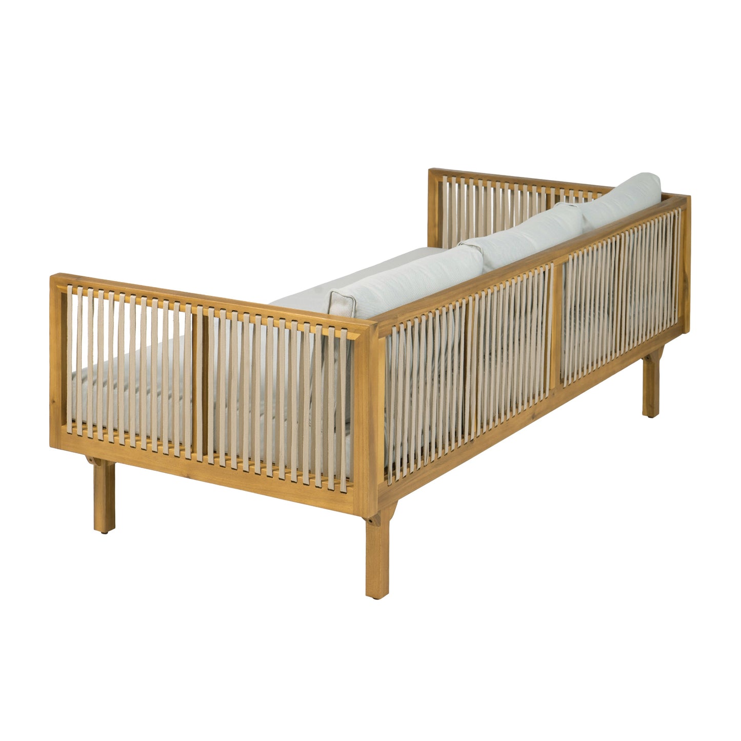 Outdoor Patio Set Modern Minimalist 3 Seater Daybed and Teak Finish Coffee Table