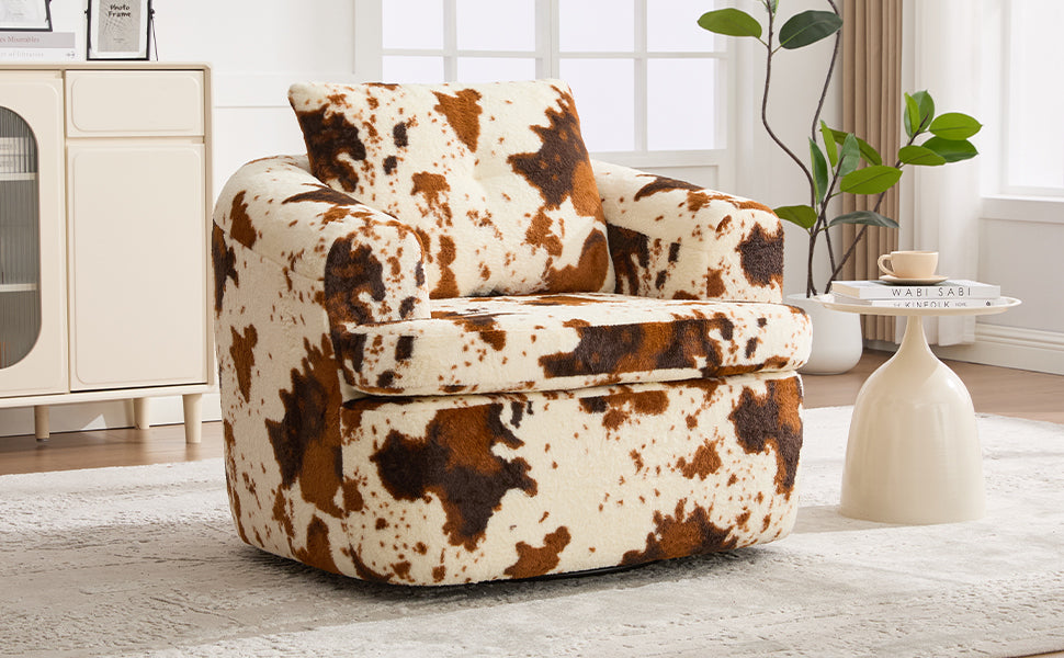 Swivel Accent Chair 360 Degree Faux Fur Beige Dual-Layer Cushion 36.6x36.5 In