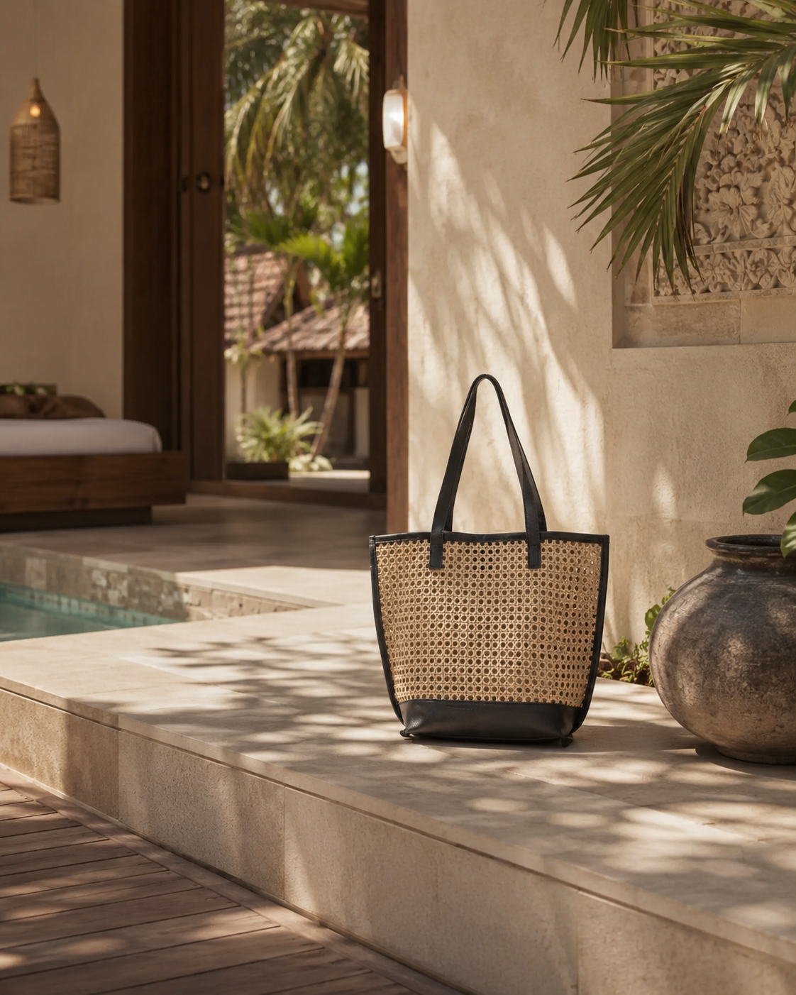 Raja Leather and Cane Tote