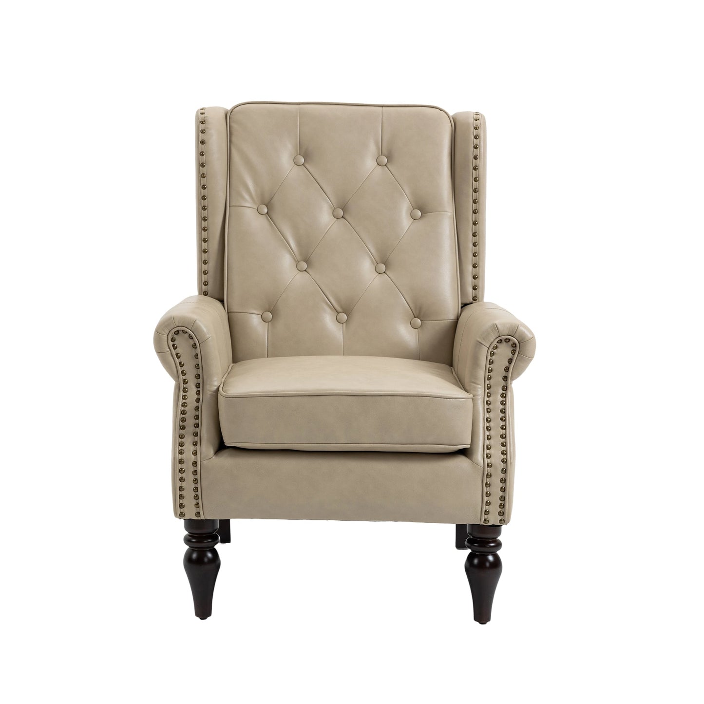 Accent Lounge Chair PU Leather Camel Rubber Wood Legs Sinuous Springs 250 LB