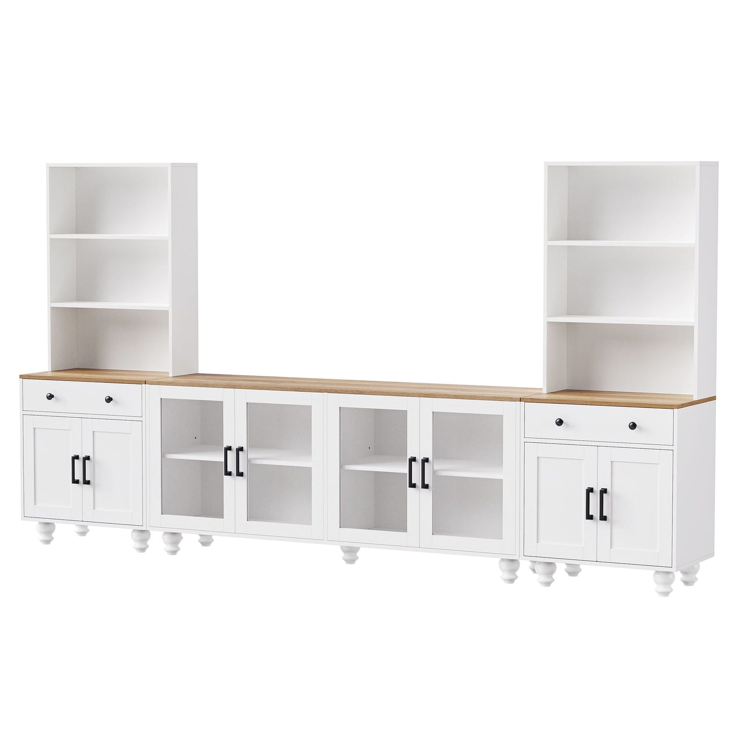 Farmhouse TV Stand With Solid Wood Gourd Shaped Legs For TVs Up To 70"