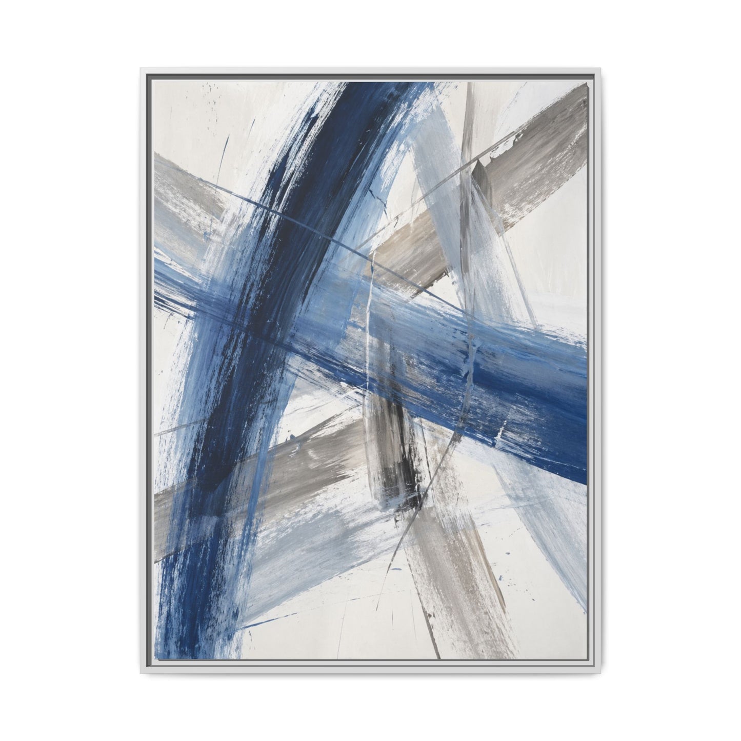 Blue and Gray Abstract Brushstrokes Matte Canvas Framed | Modern Wall Art 30"x40" | Vivian Hill, Bay & Bridle