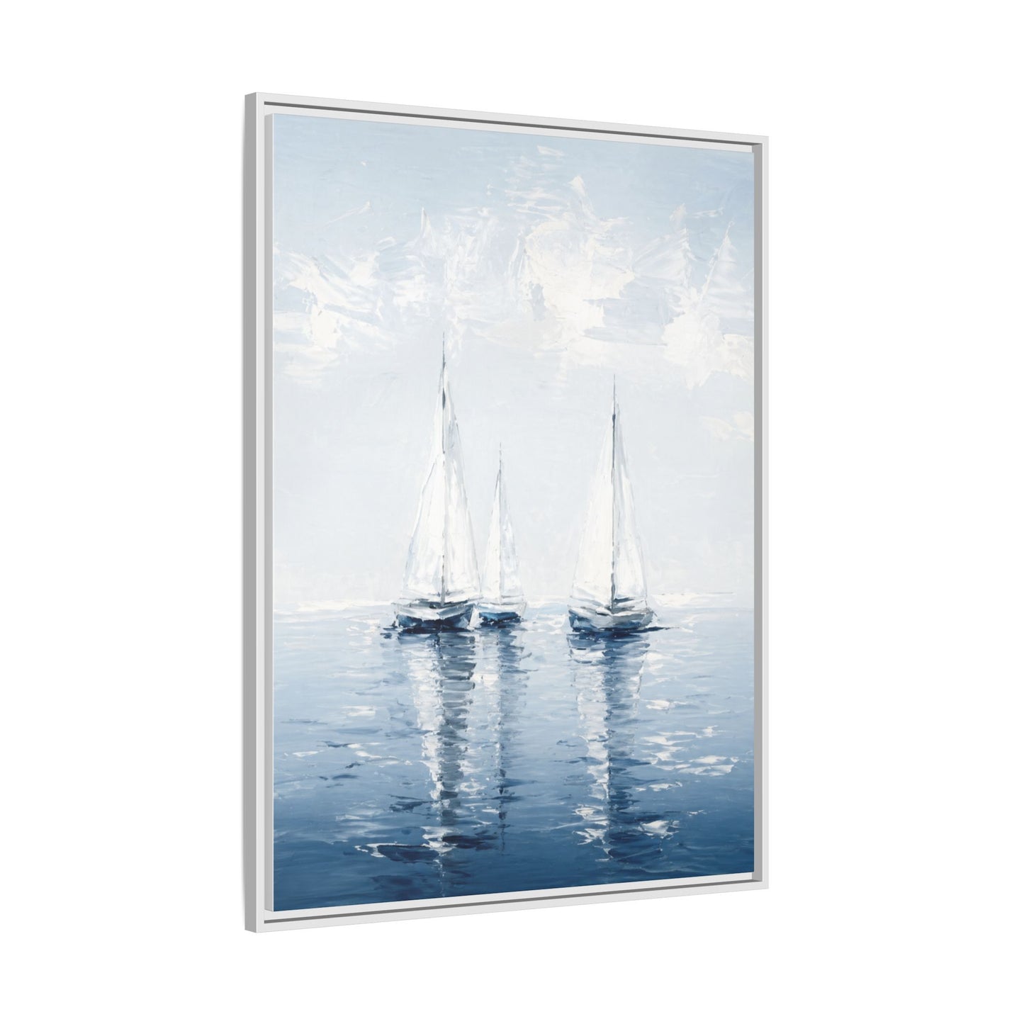 Sailboats Seascape Painting Matte Canvas Framed | Coastal Wall Art 30"x40"