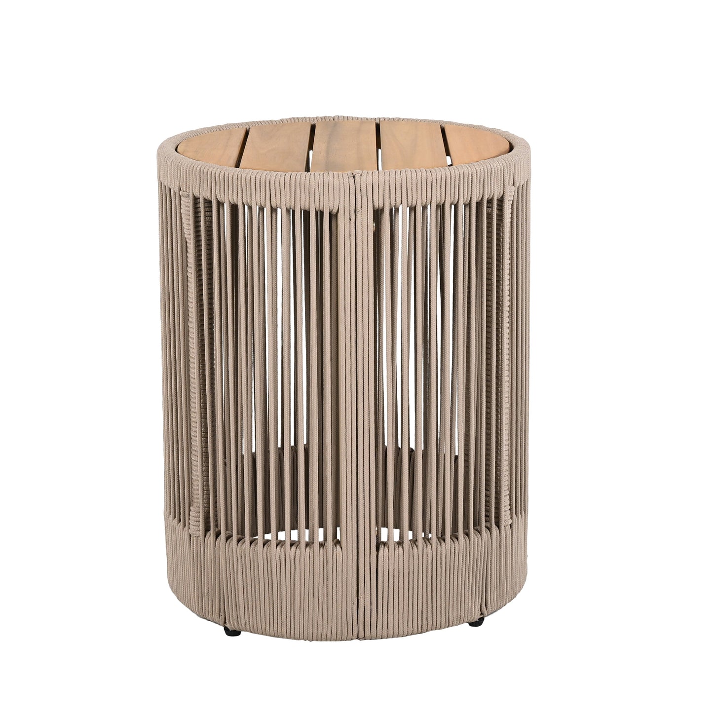 Outdoor Rattan rope & Acacia Wood Side Table - Patio Balcony Furniture for