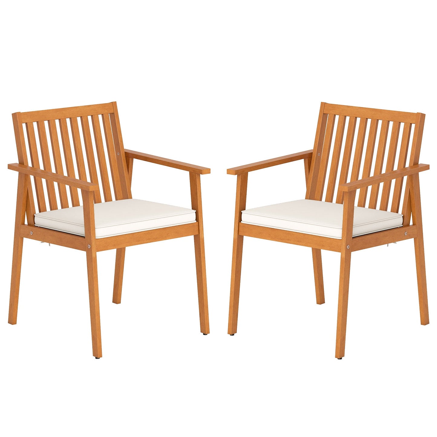 2 Pieces Patio Dining Chairs Outdoor Acacia Wood Chairs with Removable Padded Cushion