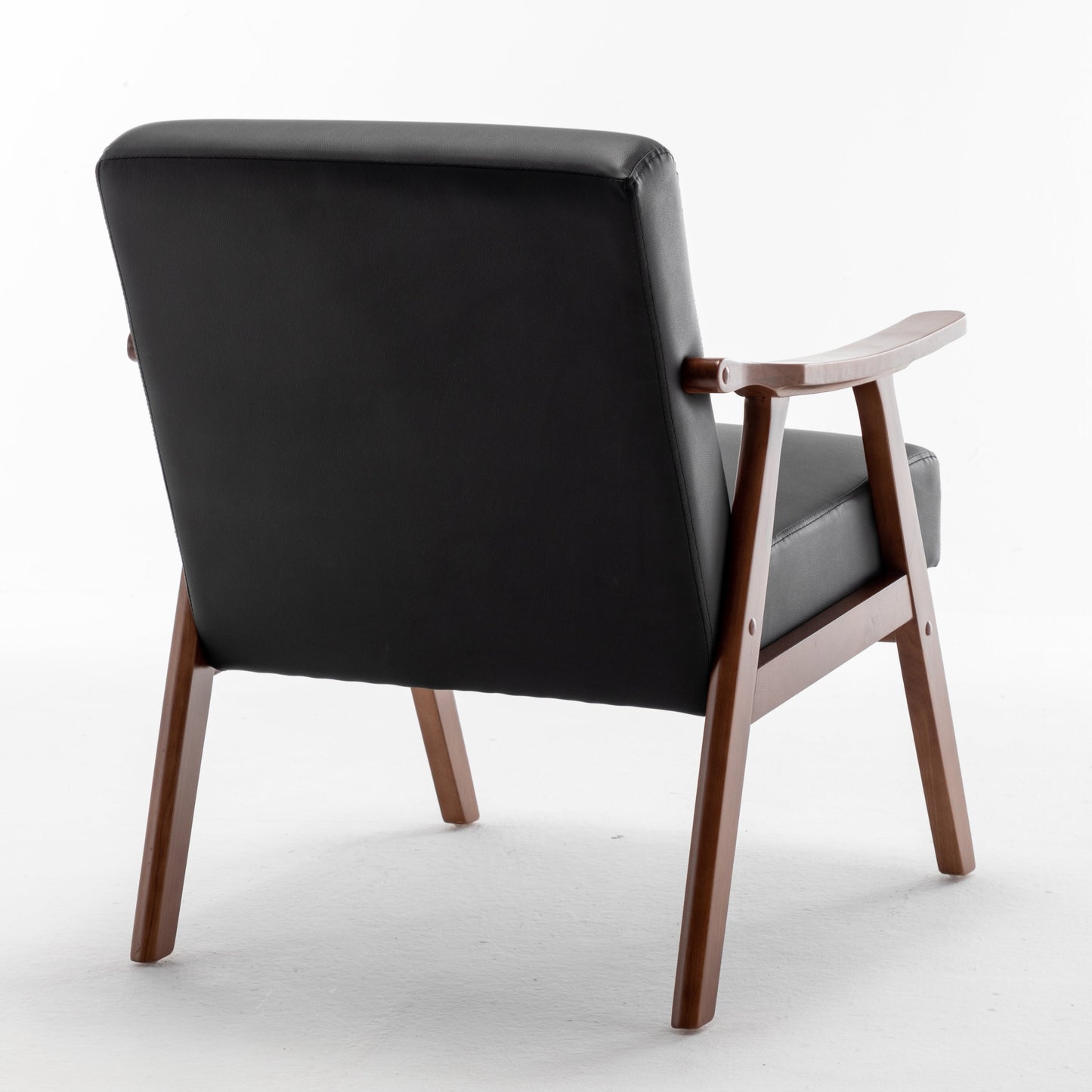 Accent Chair Mid-Century Wingback PU Leather Black Rubberwood 26x31x32 In 300 LB