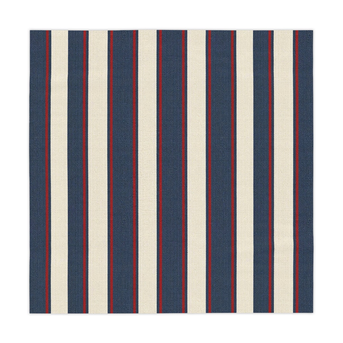 Coastal Regatta Cabana Stripe Tablecloth - Bold red, ivory, and navy cabana stripes inspired by vintage sailing clubs, coastal summers, and timeless East Coast entertaining. Designed to bring a...