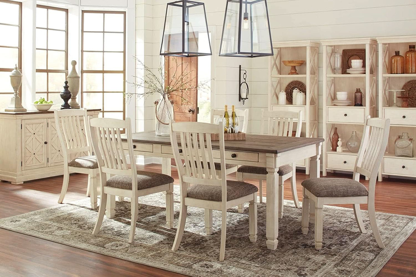 Bolanburg Farmhouse Dining Table Drawers Whitewash Wood Seats 6