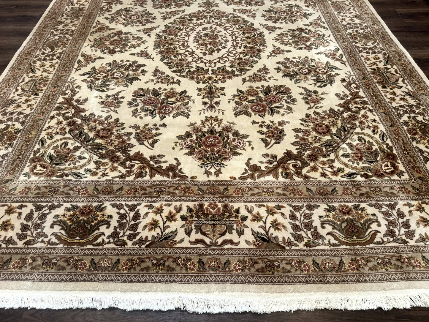 Sino Persian Hand-Knotted Wool & Silk Floral Area Rug – Beige, 8' x 10'