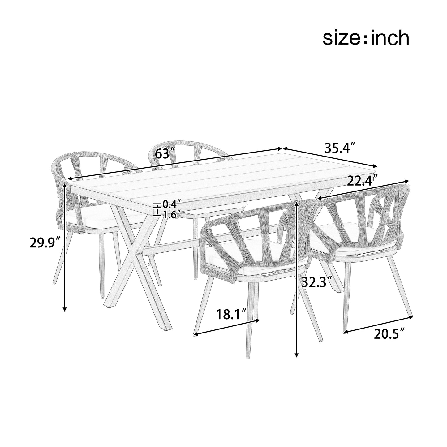 Outdoor Set Contemporary Pe Rattan Chairs and Plastic Wood Table