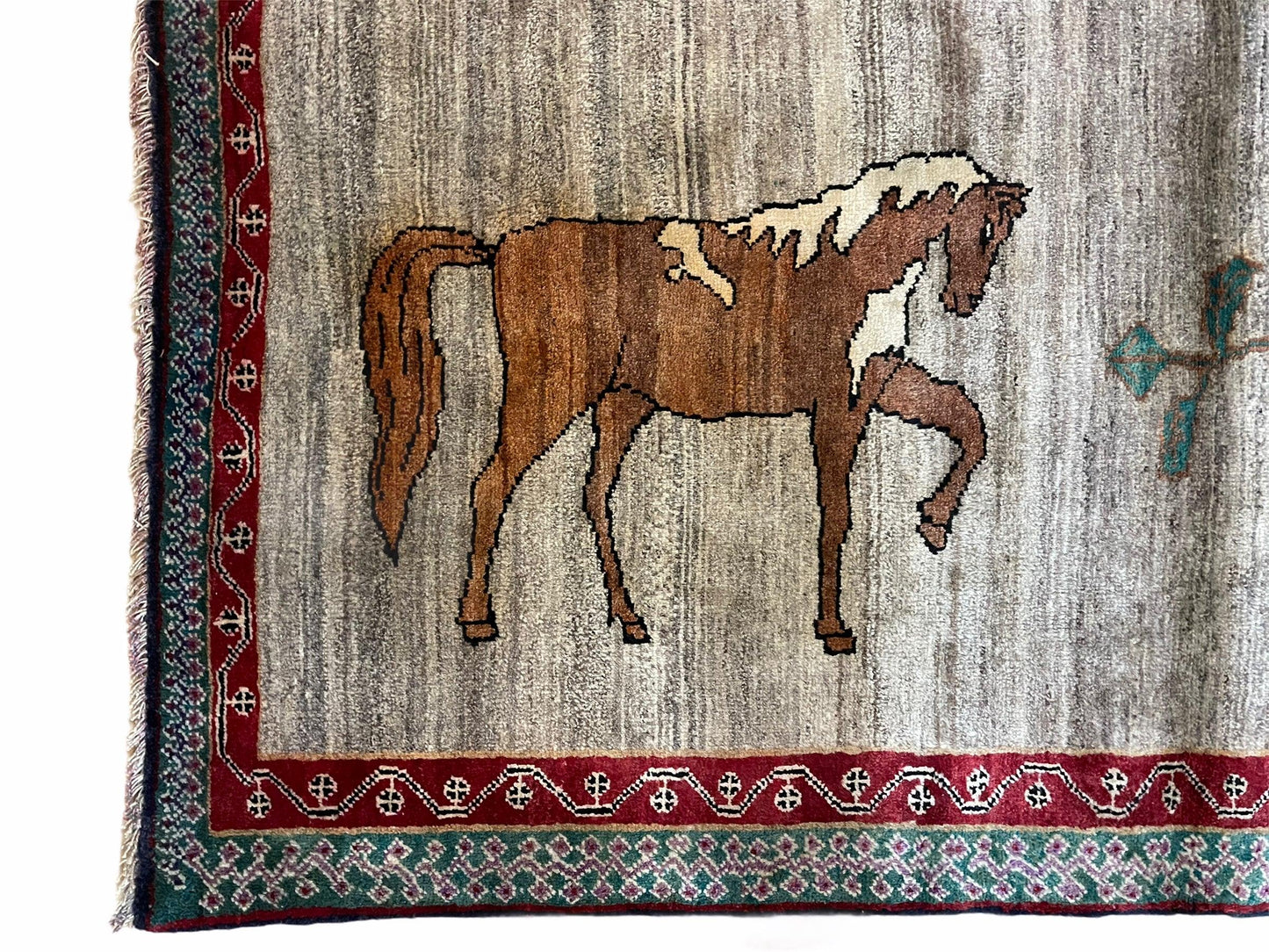 4 X 6 Handmade Rug Zagros New Vintage Quality Wool Rug Horses Silver Brown Nice