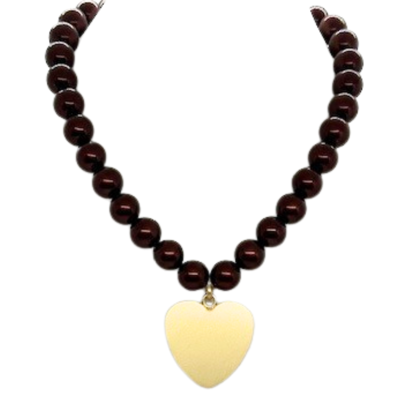 Burgundy 14MM Pearls With Large Matte Gold Heart Pendant