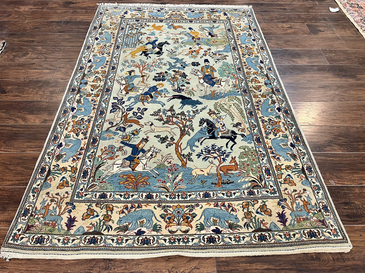 The Sporting Estate Semi-Antique Persian Kashan Hunting Rug — 4'6" × 7'