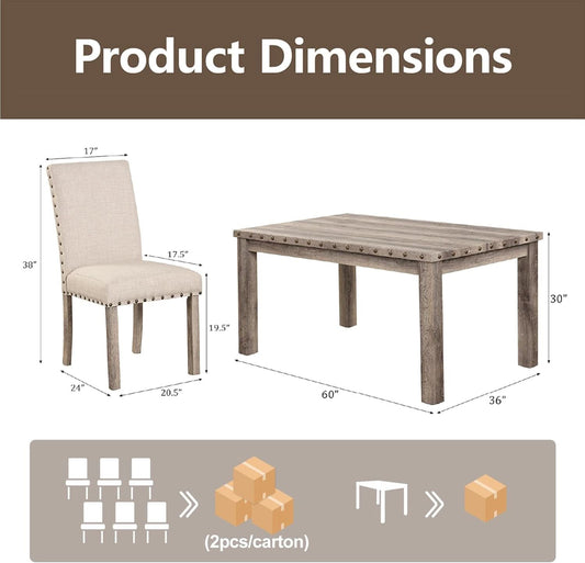 Rustic Dining Table Set Six NailheadAccents Chairs