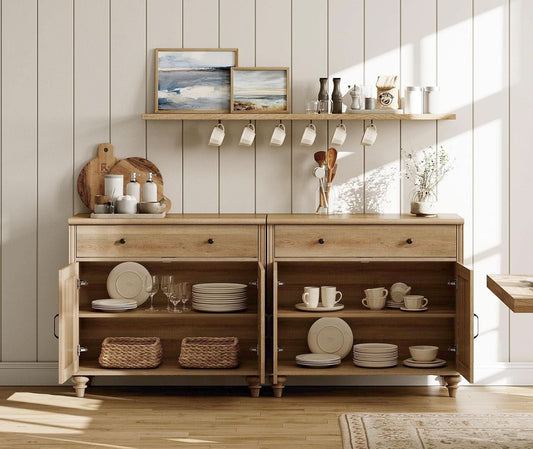 Oak Buffet Cabinet 68 Inch With 4 Doors And 2 Drawers