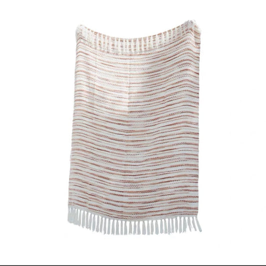 Pink Gradient Knitted Tassel Sofa Blanket – Bohemian Cozy Throw