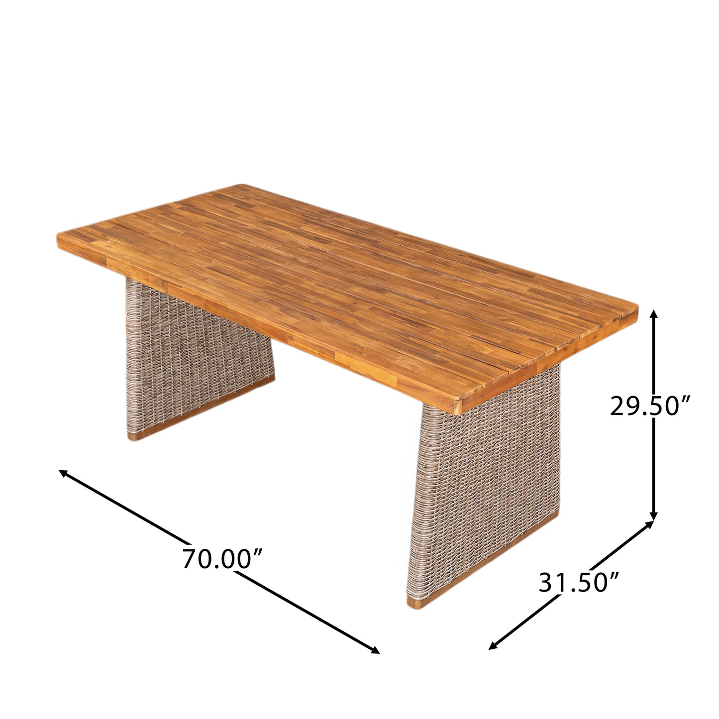 Outdoor Set 3-piece Acacia Wood Dining with Handwoven Rattan Legs Brown