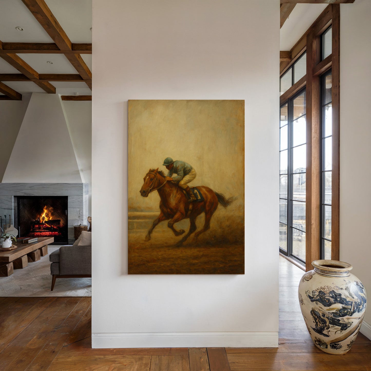 “Final Stretch” – Vintage Horse Racing Oil Painting Print